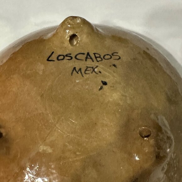 Unsigned Mexican Los Cabos tan teal purple gold footed pottery floral 9.5” dish - Picture 4 of 6